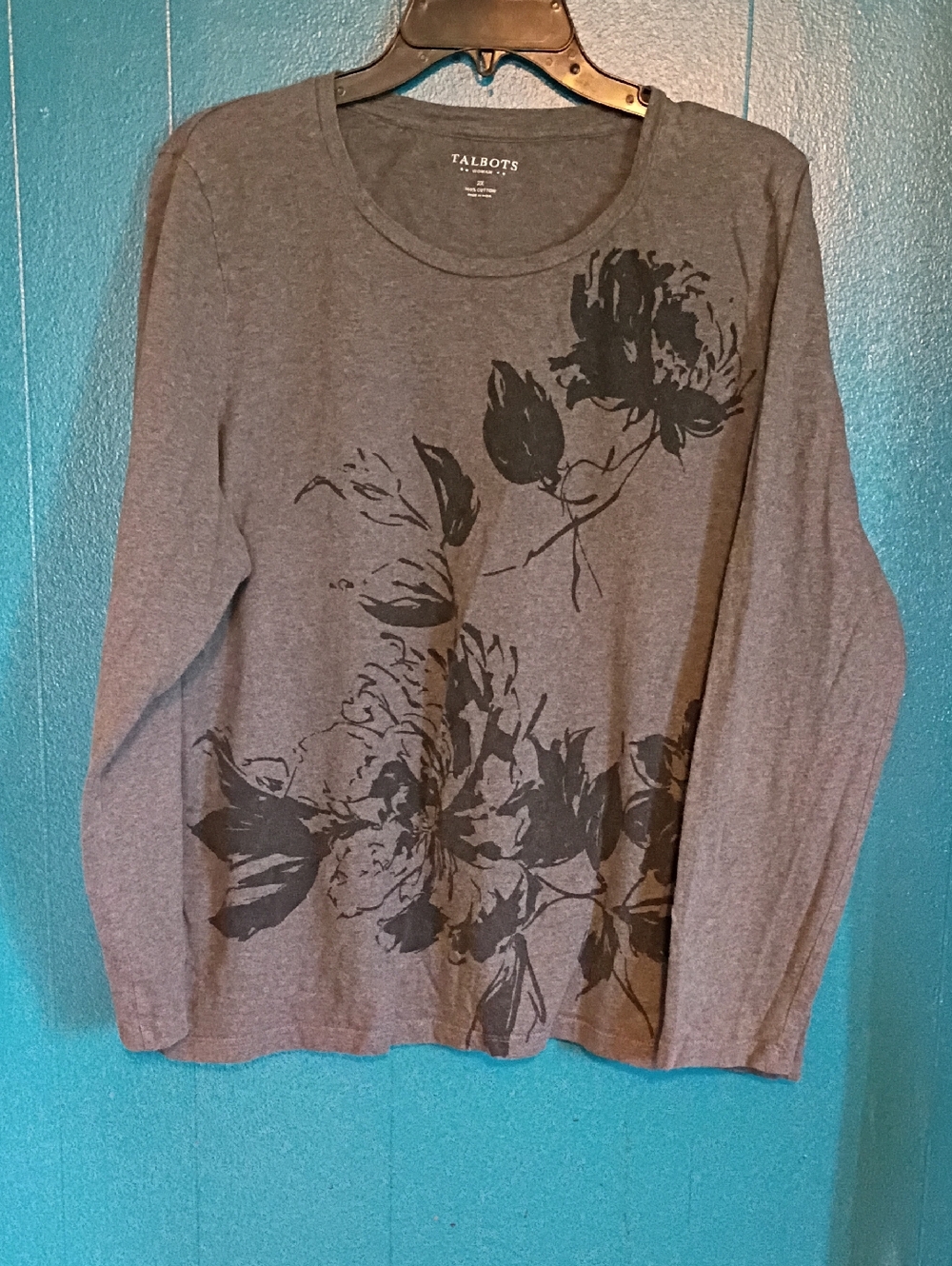 Talbots Heather Gray Floral Long-Sleeve Top